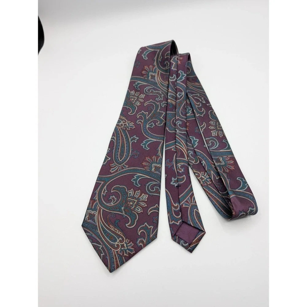 Geoffrey Beene Silk Tie Purple Teal Paisley Floral‎ Necktie USA Made